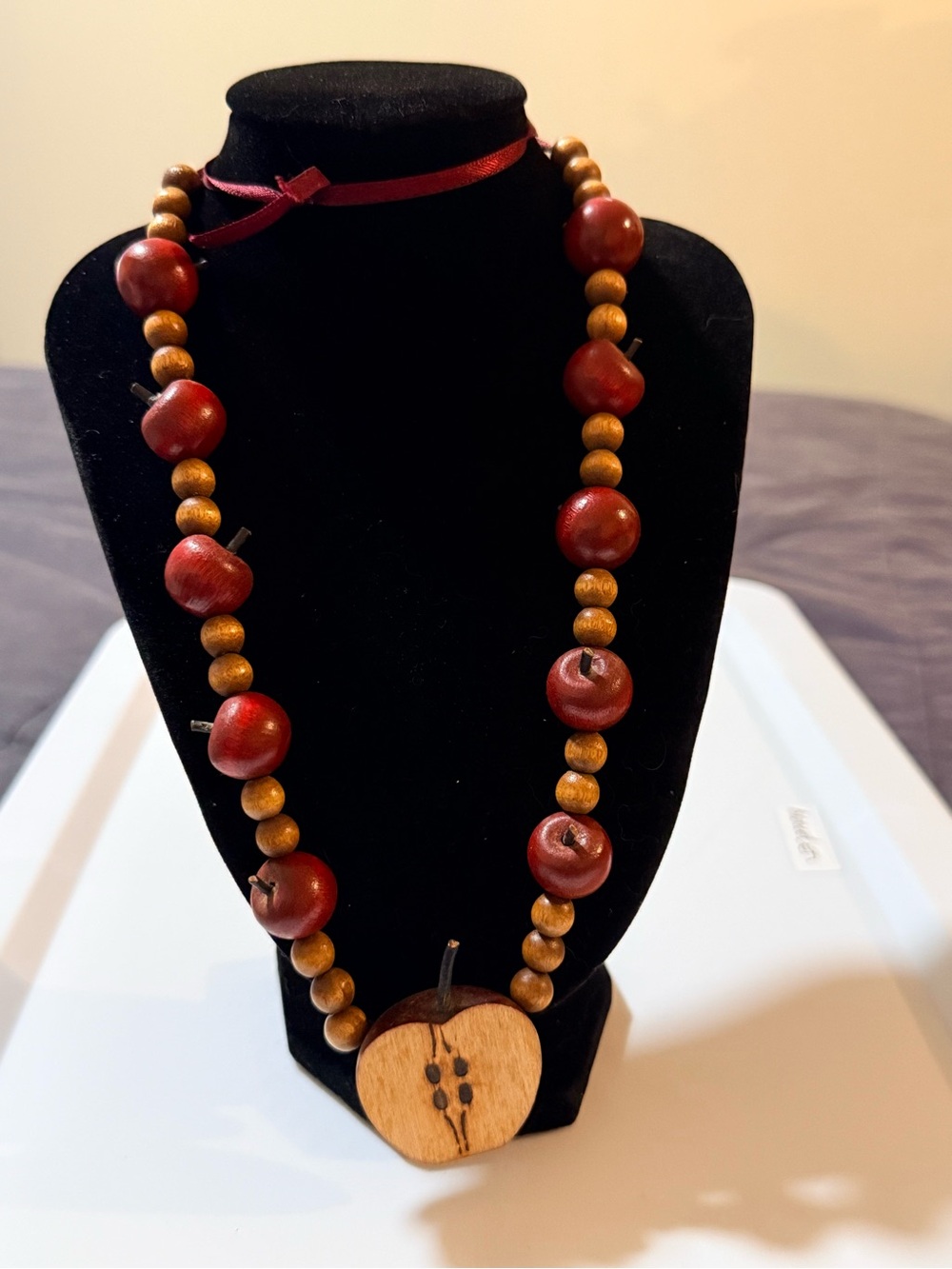 No Boundaries Red and Brown Wooden Apple Necklace